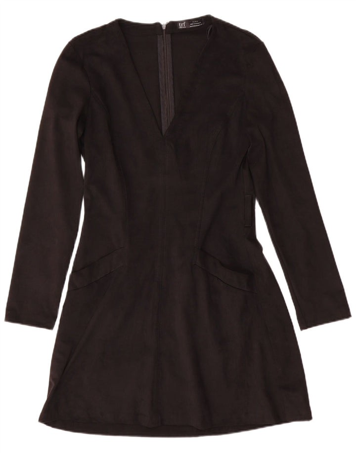 Zara Dame Langærmet A-Line Kjole UK 12 Medium Sort Polyester
