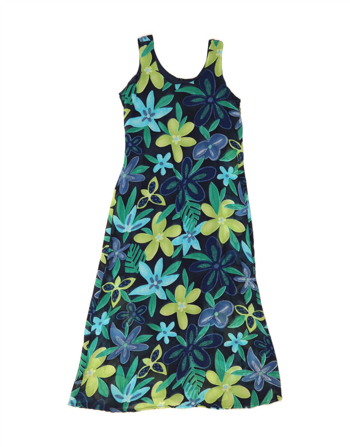 VINTAGE Womens Sleeveless Basic Dress UK 14 Medium Navy Blue Floral Vintage Vintage and Second-Hand Vintage from Messina Hembry 