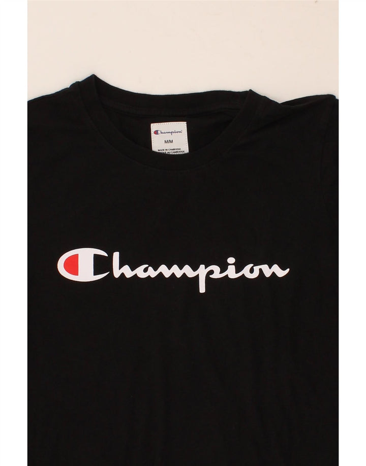 CHAMPION Womens Graphic T-Shirt Top UK 14 Medium Black Cotton Vintage Champion and Second-Hand Champion from Messina Hembry 