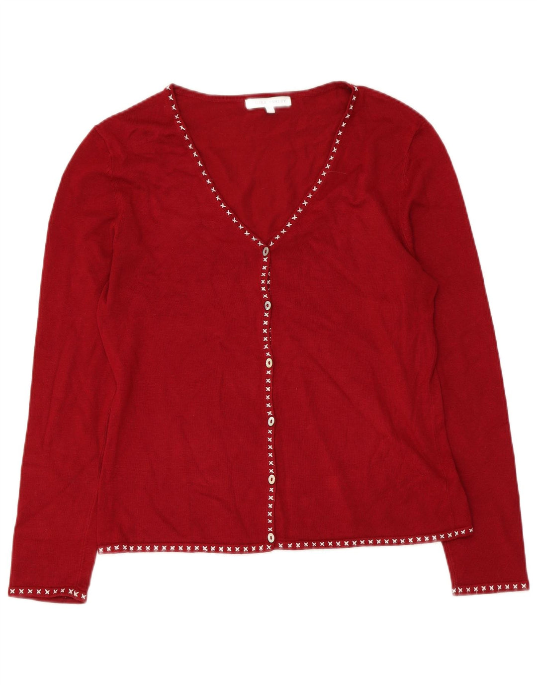 LAURA ASHLEY Dame Cardigan Sweater UK 14 Medium Rød Viscose
