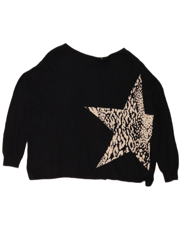 MINT VELVET Dame abstrakt mønster bådhals sweater UK 10 Small Bl