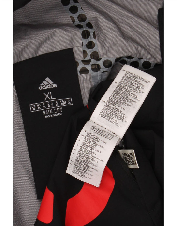 ADIDAS Grafisk regnjakke med hætte til mænd UK 42 XL Sort polyamid