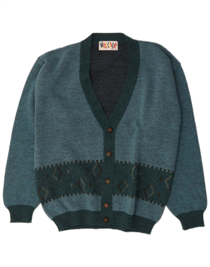 Vintage herre cardigan sweater Medium turkis Argyle/Diamond Wool