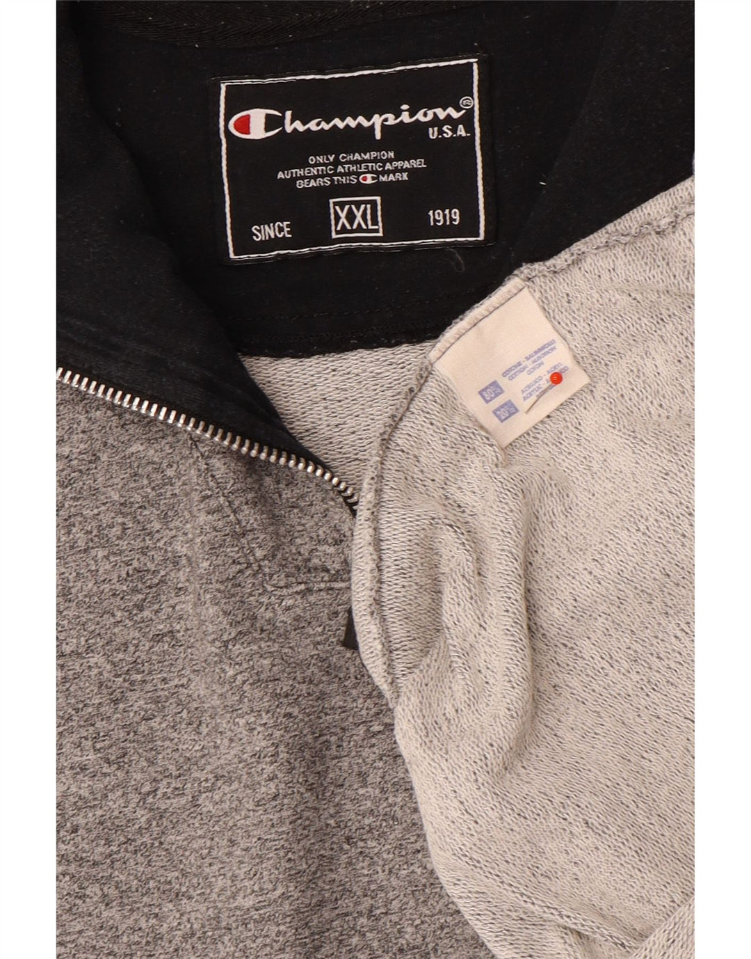 Champion Herre Zip Neck Sweatshirt Jumper 2XL Grå Bomuld