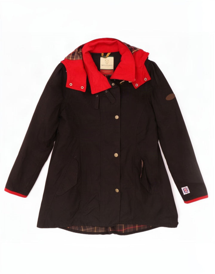 Welligogs Dame Hooded Waxed Parka Jacket UK 14 Medium Black Colourblock