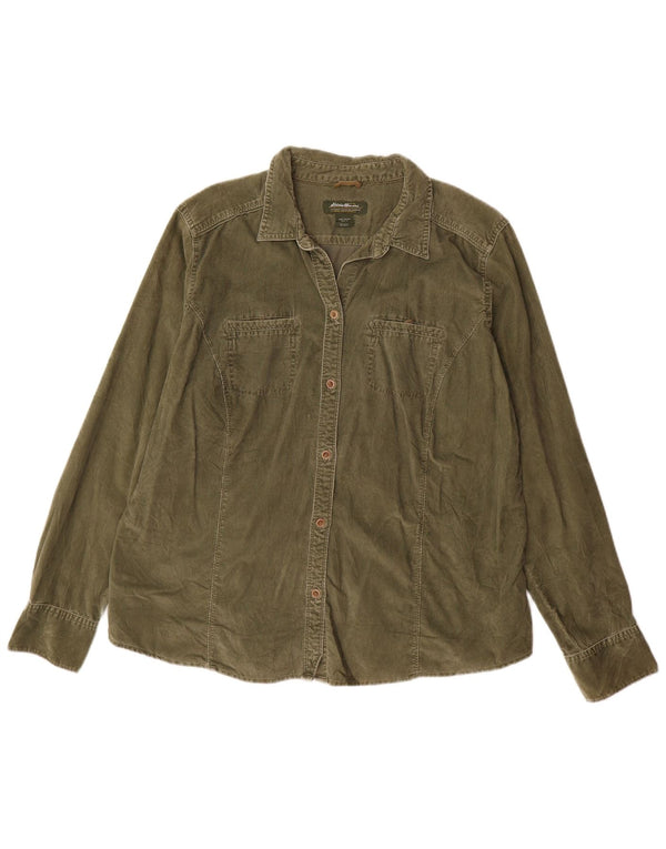EDDIE BAUER Kvinder høj fløjlsskjorte UK 18 XL Grøn bomuld