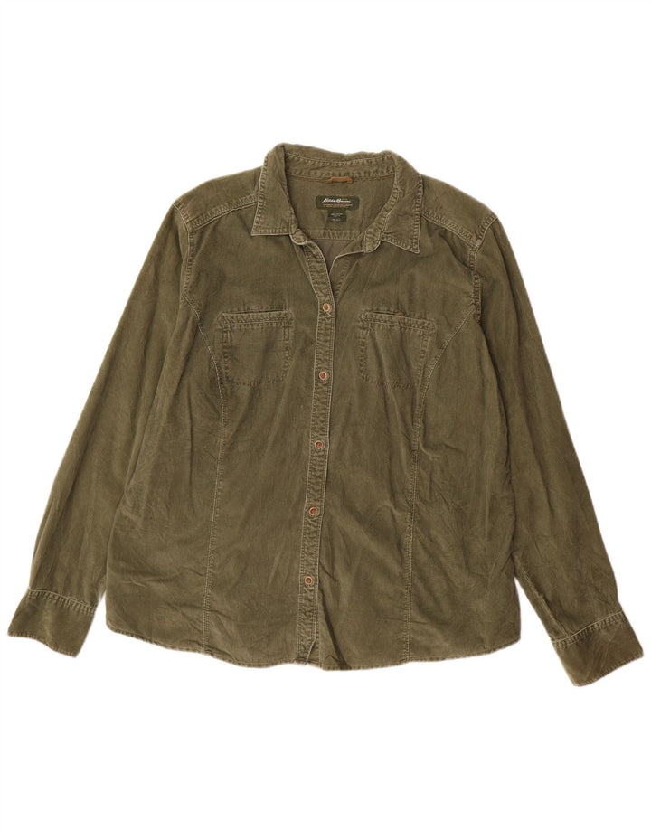 EDDIE BAUER Kvinder høj fløjlsskjorte UK 18 XL Grøn bomuld