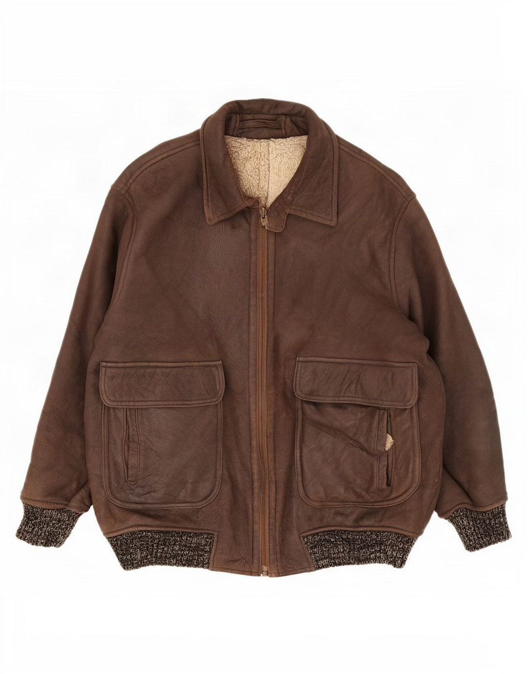 Vintage Herre Shearling Jacket IT 52 XL Brun Flecked