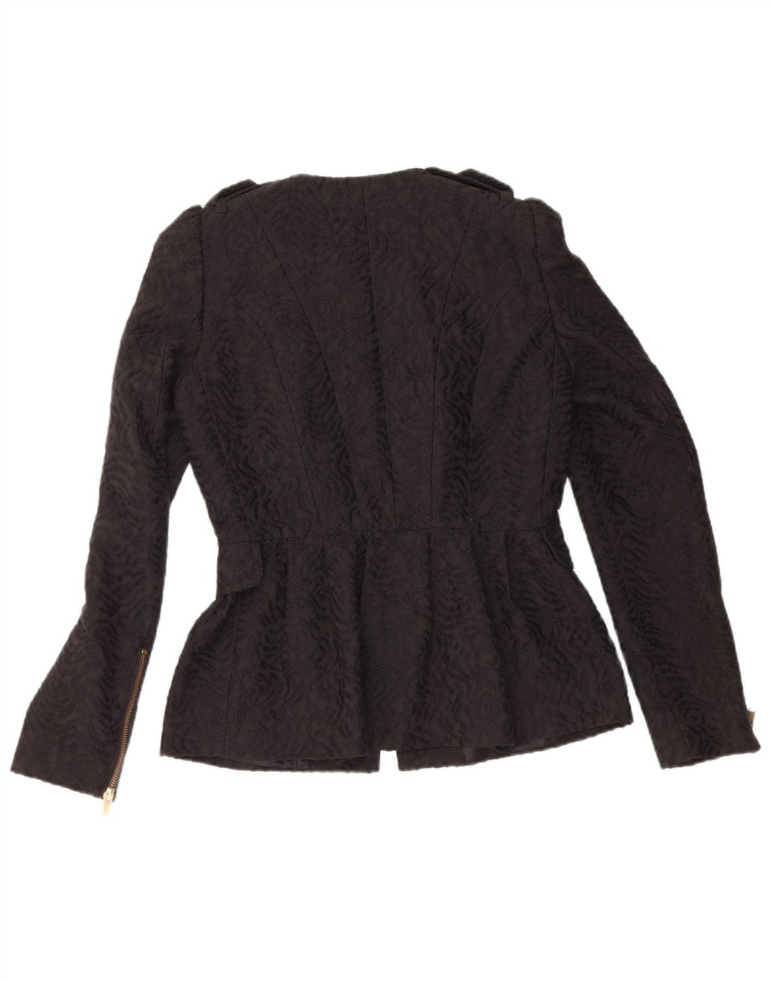 Zara Dame Military Blazer Jacket UK 12 Medium Black Chevron Viscose