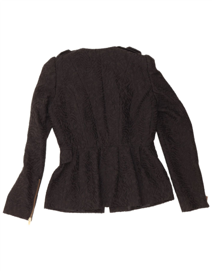 Zara Dame Military Blazer Jacket UK 12 Medium Black Chevron Viscose