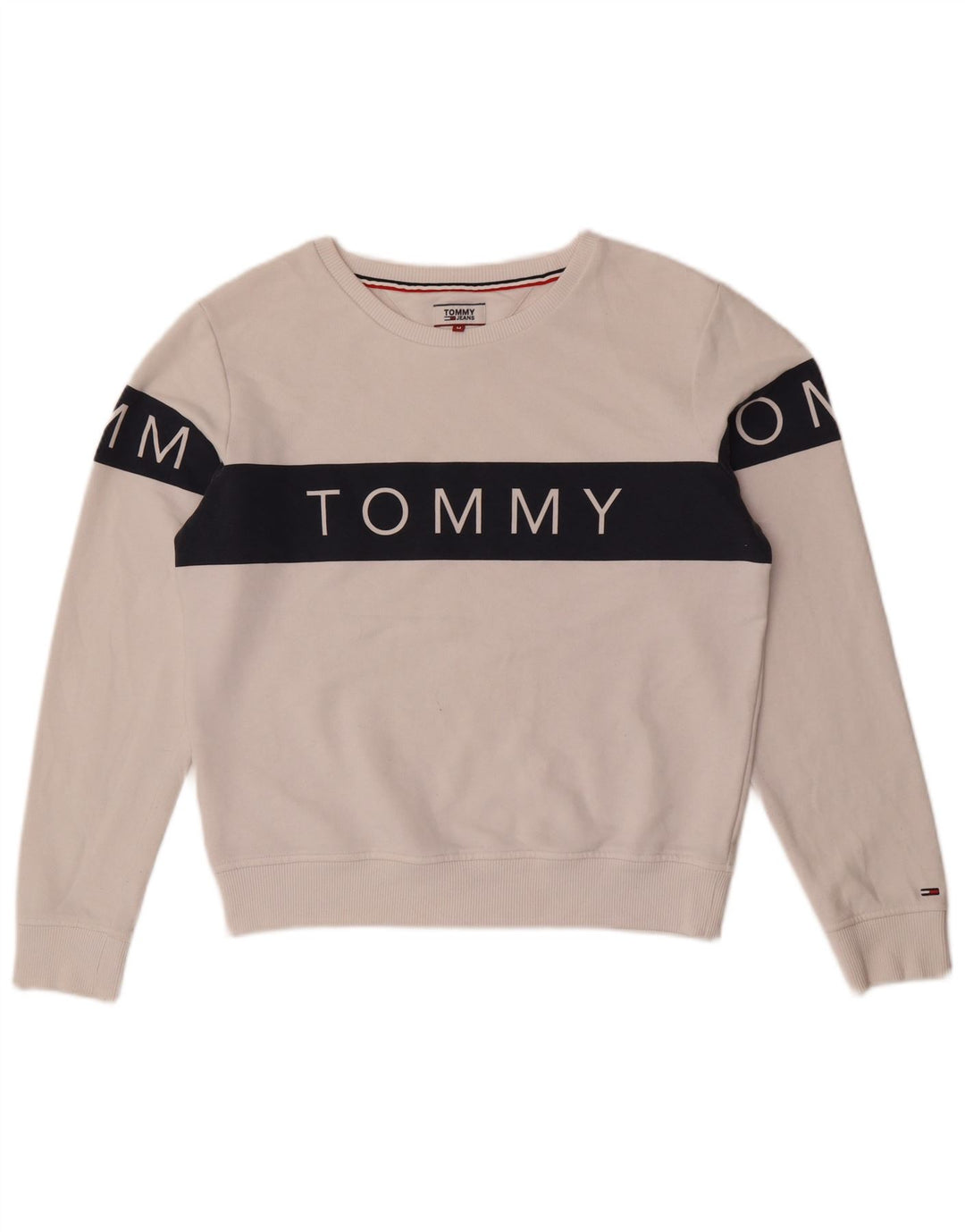 Tommy Hilfiger Dame Sweatshirt Jumper UK 14 Medium White Colourblock