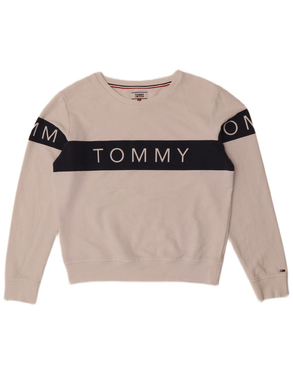 Tommy Hilfiger Dame Sweatshirt Jumper UK 14 Medium White Colourblock