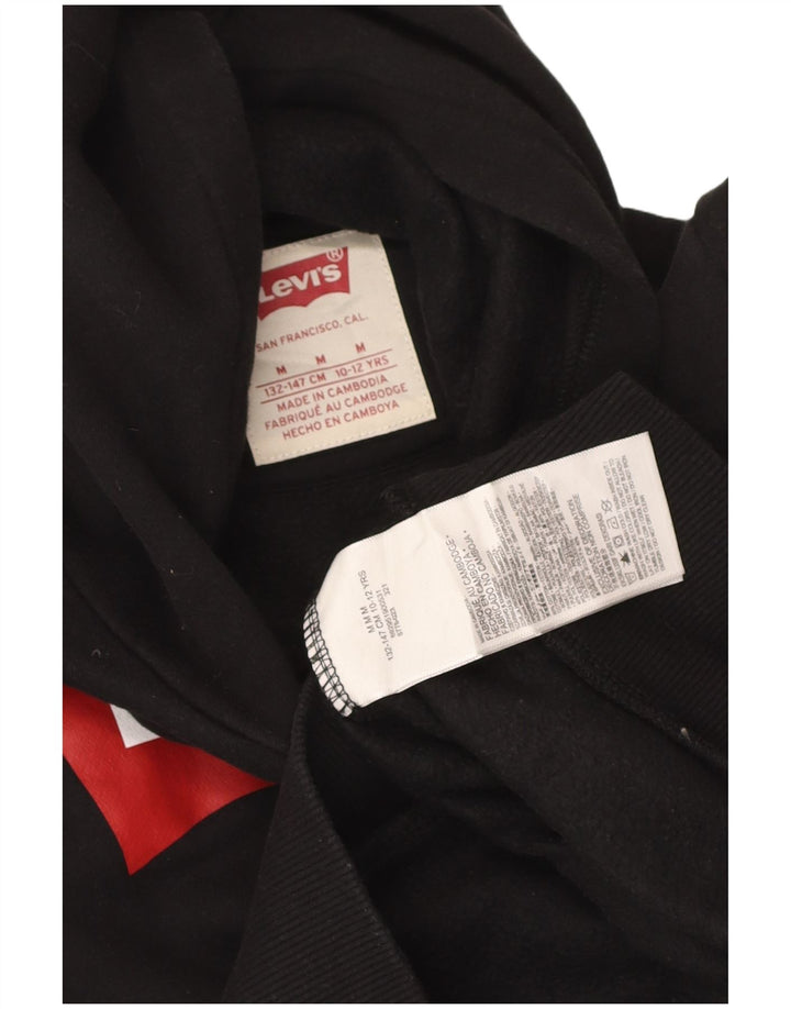 LEVI'S Boys Graphic Hoodie Jumper 10-11 Years Medium Black Cotton
