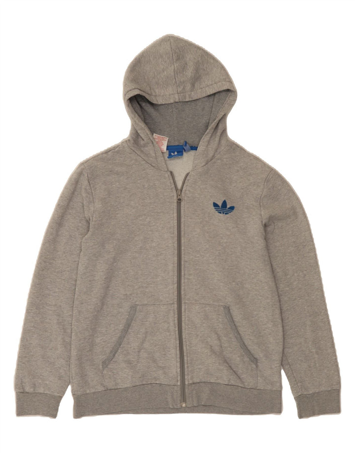 ADIDAS Boys Graphic Zip Hoodie Sweater 13-14 Years Grey Vintage Adidas and Second-Hand Adidas from Messina Hembry 