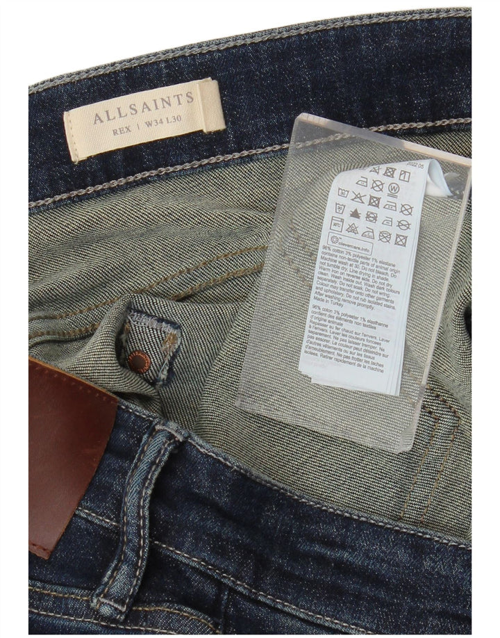 ALL SAINTS Herre Slim Jeans W34 L30 Marineblå Bomuld