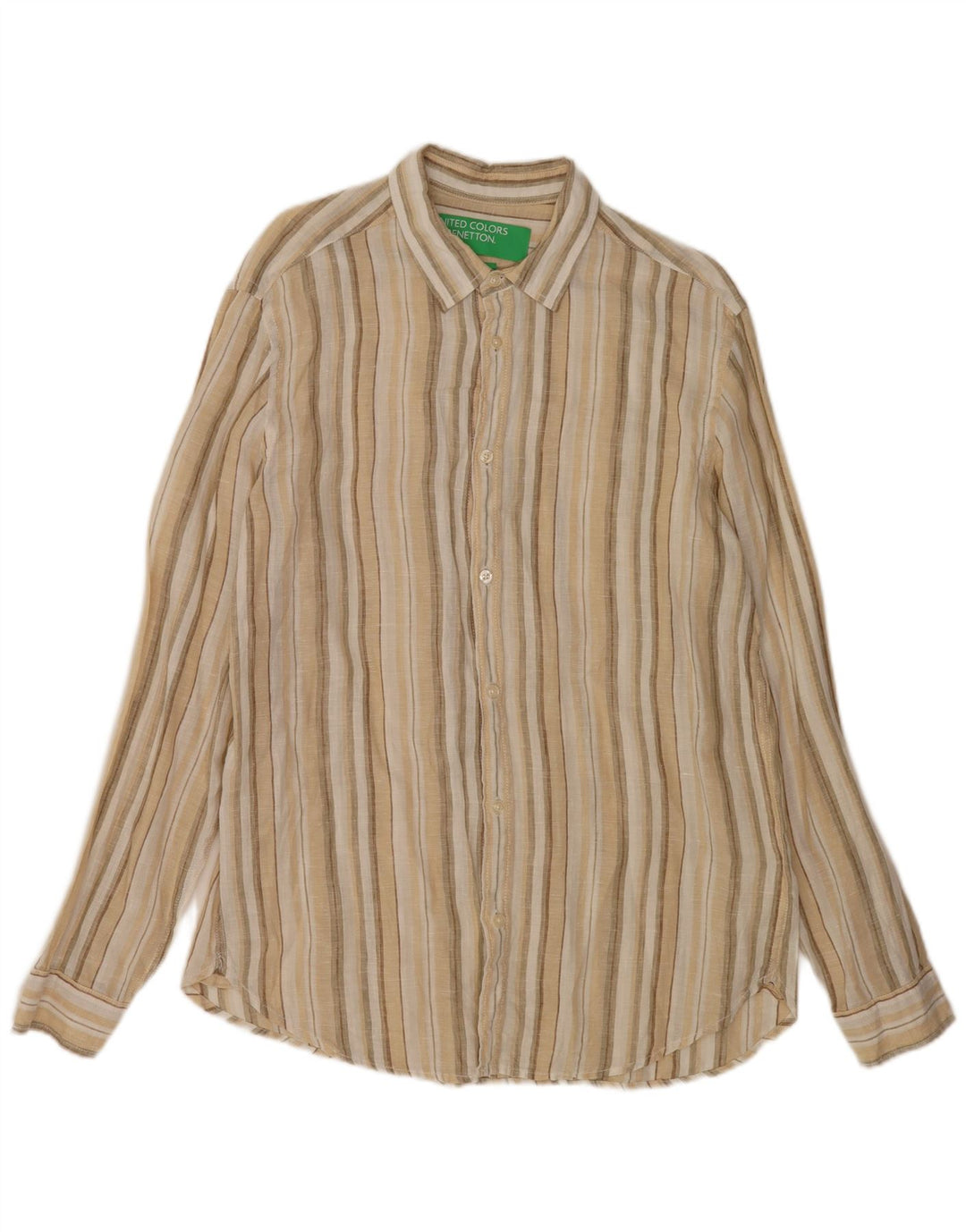 Benetton Herreskjorte Medium Beige Stribet hør