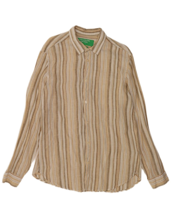 Benetton Herreskjorte Medium Beige Stribet hør