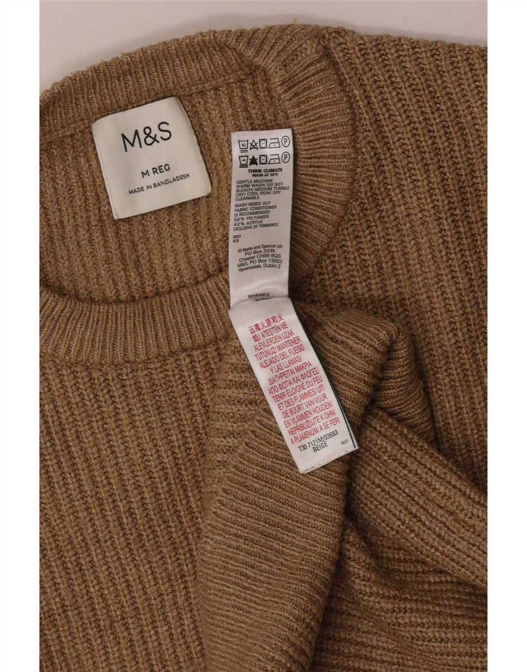 Marks & Spencer Herre sweater med rund hals, medium beige polyamid