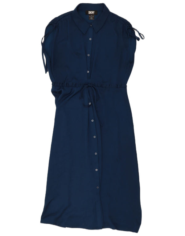 Dkny Dame Kortærmet Skjortekjole US 10 Large Navy Blue Polyester