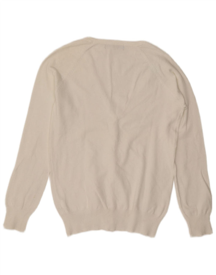 Zara Dame Cardigan Sweater UK 14 Stor Hvid Bomuld