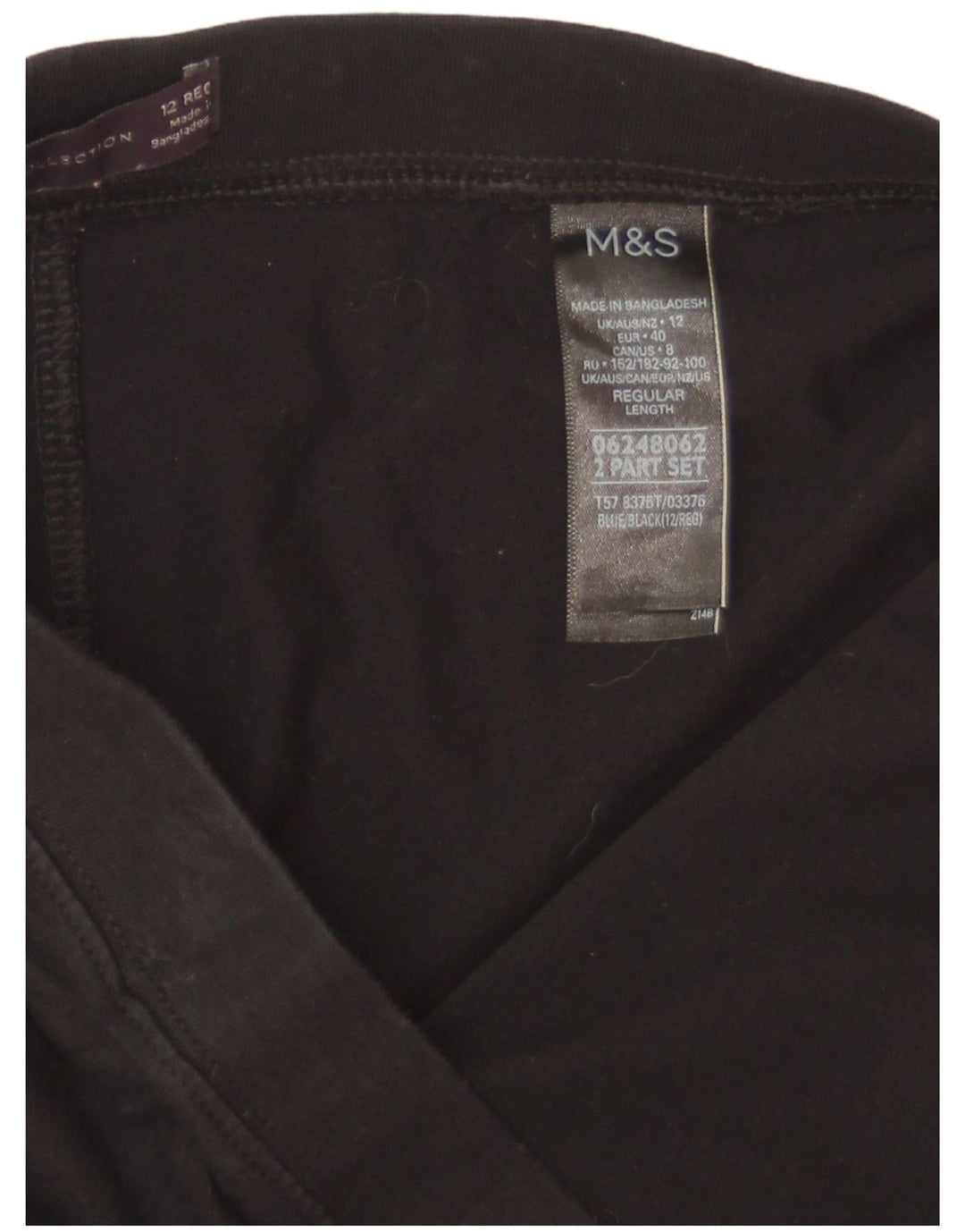 Marks & Spencer Dame Leggings UK 12 Medium Sort Bomuld