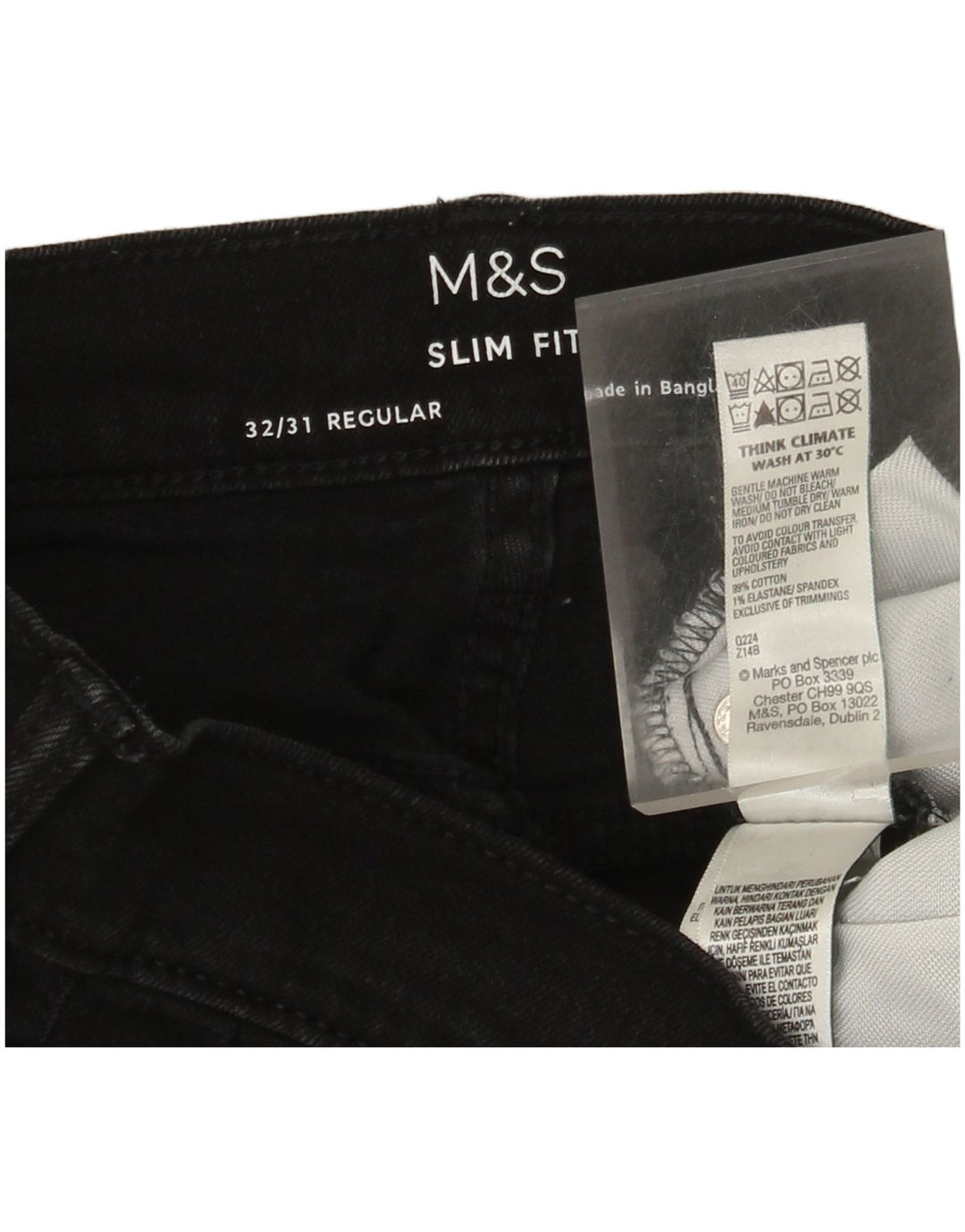 Marks & Spencer Herre Regular Slim Jeans W32 L31 Sort Bomuld