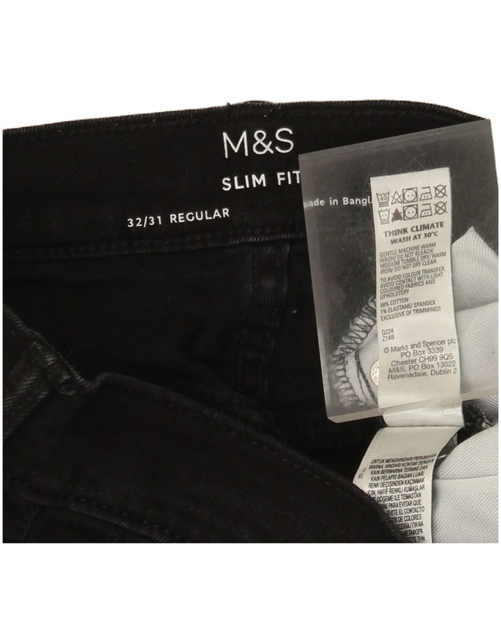 Marks & Spencer Herre Regular Slim Jeans W32 L31 Sort Bomuld