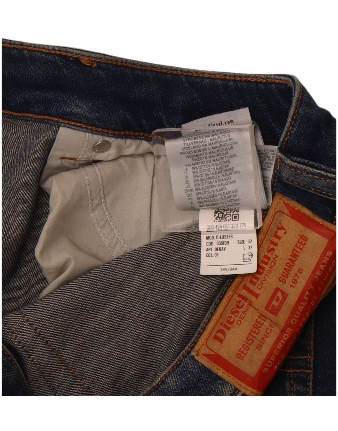 DIESEL Herre Slim Jeans W32 L32 Marineblå Bomuld