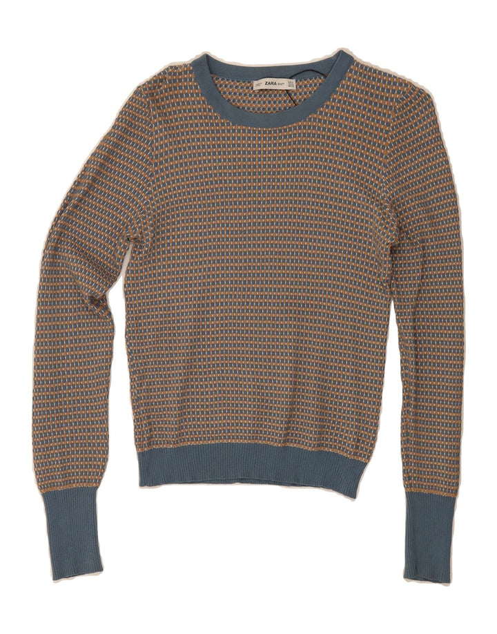 ZARA Womens Crew Neck Jumper Sweater UK 12 Medium Blue Striped Viscose Vintage Zara and Second-Hand Zara from Messina Hembry 