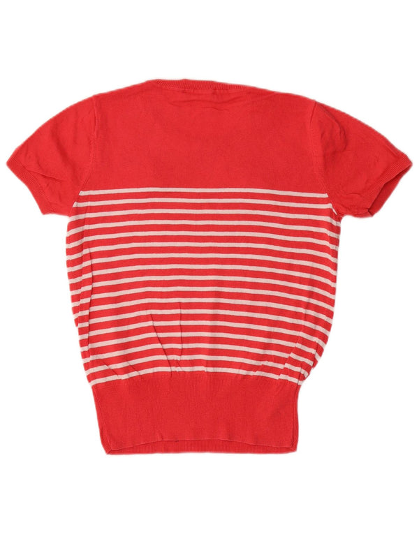 Oasis Dame grafisk rund hals sweater UK 6 XS rød stribet