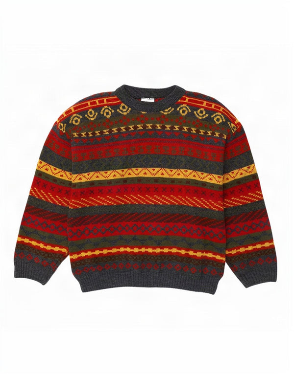 Vintage mænd med rund hals sweater medium flerfarvet Fair Isle