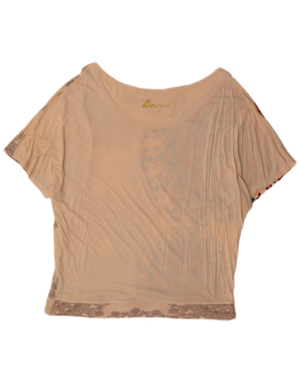 Desigual Dame Batwing Bluse Top UK 12 Medium Off White Floral
