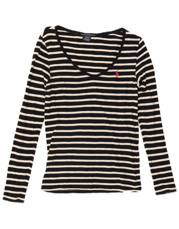 Ralph Lauren Dame Top Langærmet UK 12 Medium Sort Stribet Bomuld