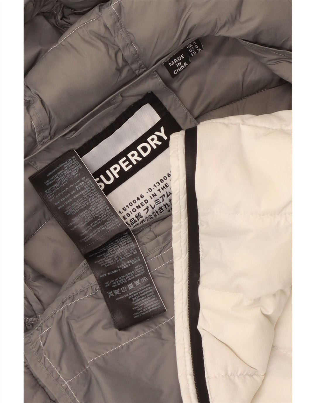 Superdry Polstret hættejakke til kvinder UK 8 Lille hvid nylon