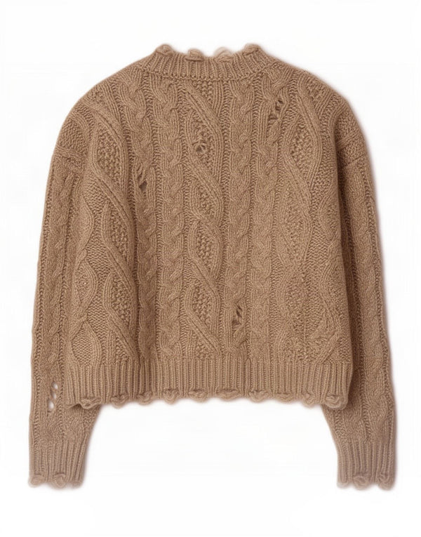 Zara Womens Crop Oversized Crew Neck Jumper Sweater UK 10 Small Beige