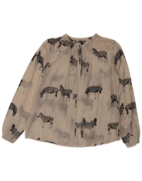 ZARA Oversized skjortebluse til kvinder UK 10 Lille råhvid dyreprint