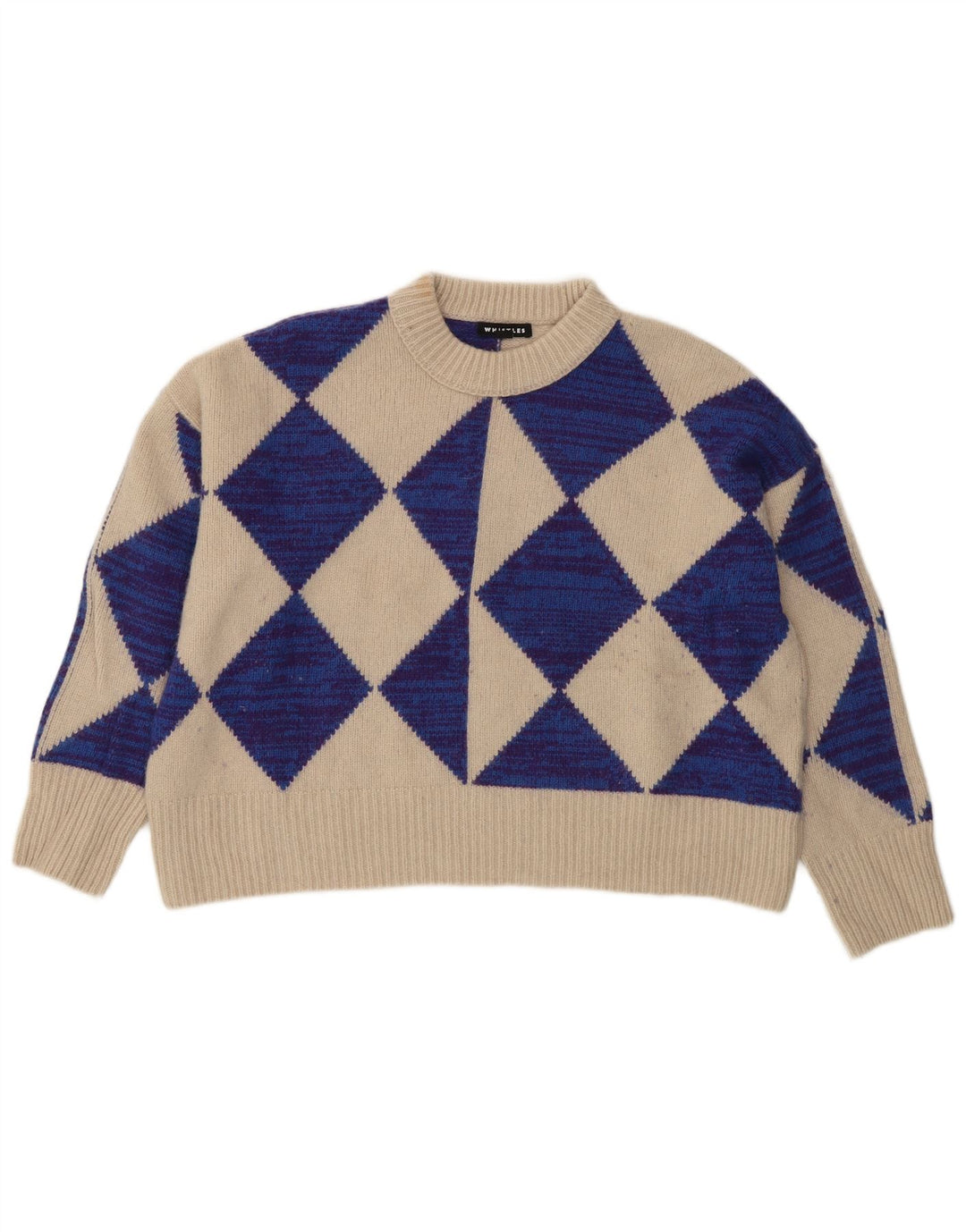 Whistle Womens Crop Crew Neck Jumper Sweater UK 10 Small Beige Wool