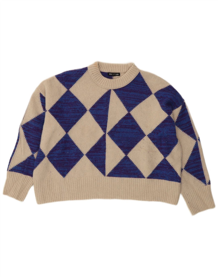 Whistle Womens Crop Crew Neck Jumper Sweater UK 10 Small Beige Wool