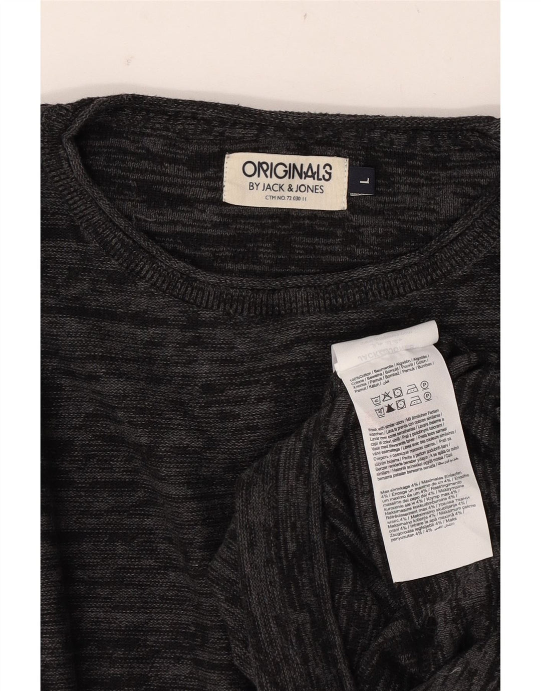 Jack & Jones Herre trøje med rund hals, stor grå flækket bomuld
