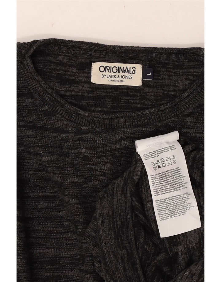 Jack & Jones Herre trøje med rund hals, stor grå flækket bomuld