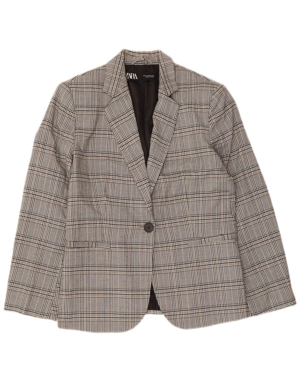 Zara Dame 1-knaps blazerjakke EU 38 Small Grey Houndstooth