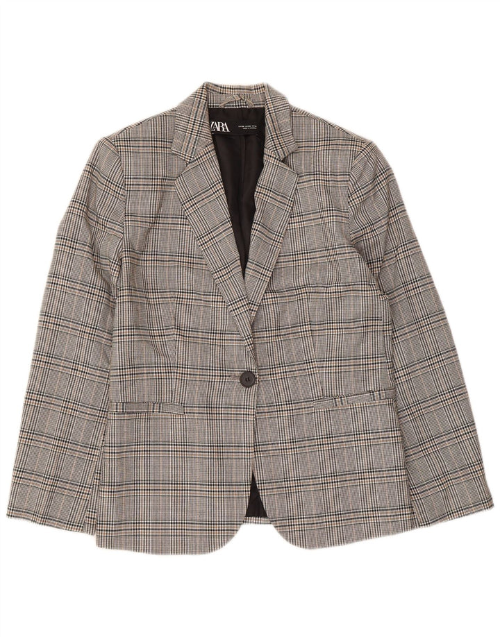 Zara Dame 1-knaps blazerjakke EU 38 Small Grey Houndstooth
