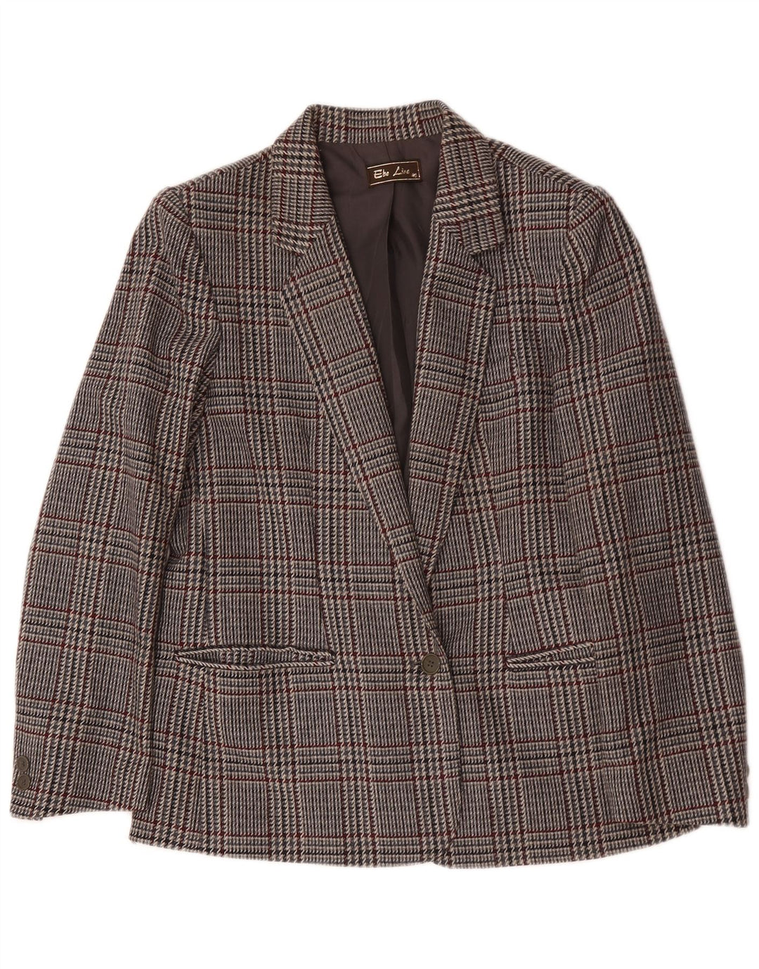 Vintage Dame 1 Knap Blazer Jakke IT 46 Stor Grå Houndstooth Uld