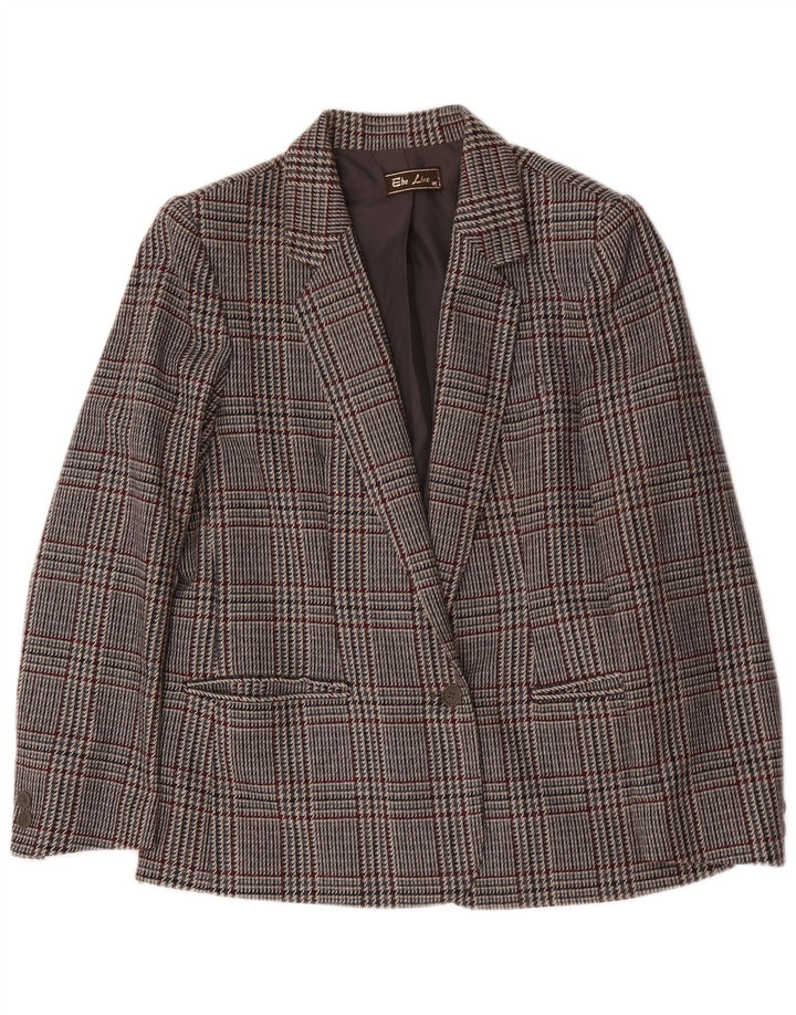 Vintage Dame 1 Knap Blazer Jakke IT 46 Stor Grå Houndstooth Uld