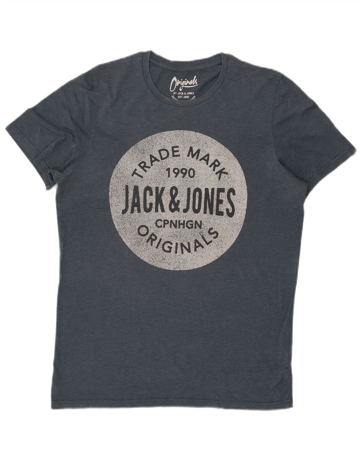 Jack & Jones Herre grafisk T-shirt Top Stor Blå Bomuld