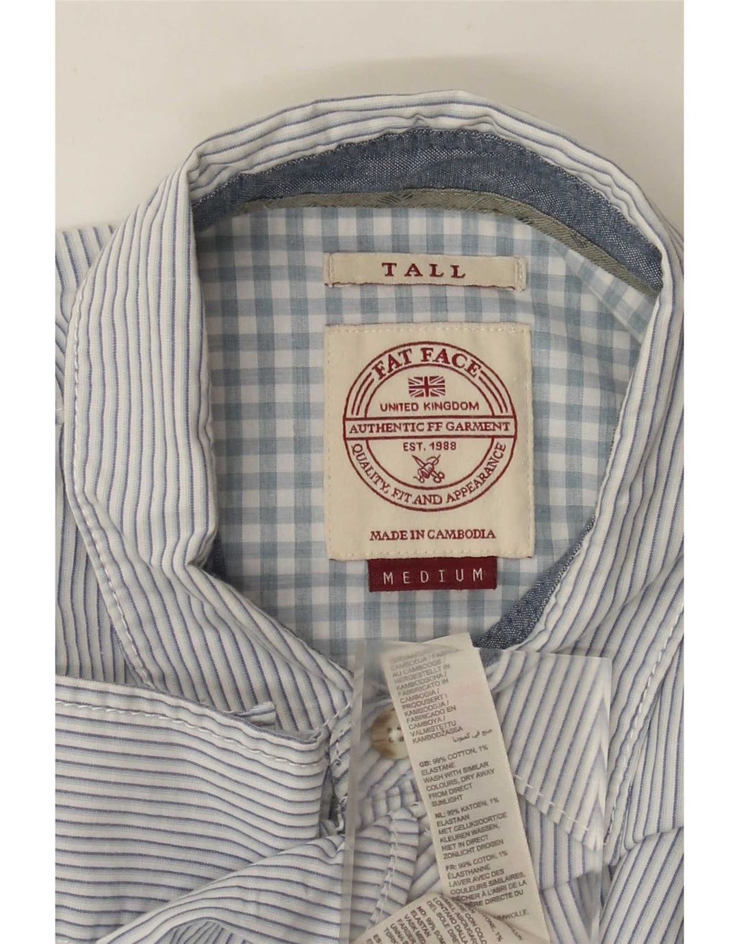 Fat Face Herre høj Regular Fit skjorte Medium blå stribet bomuld