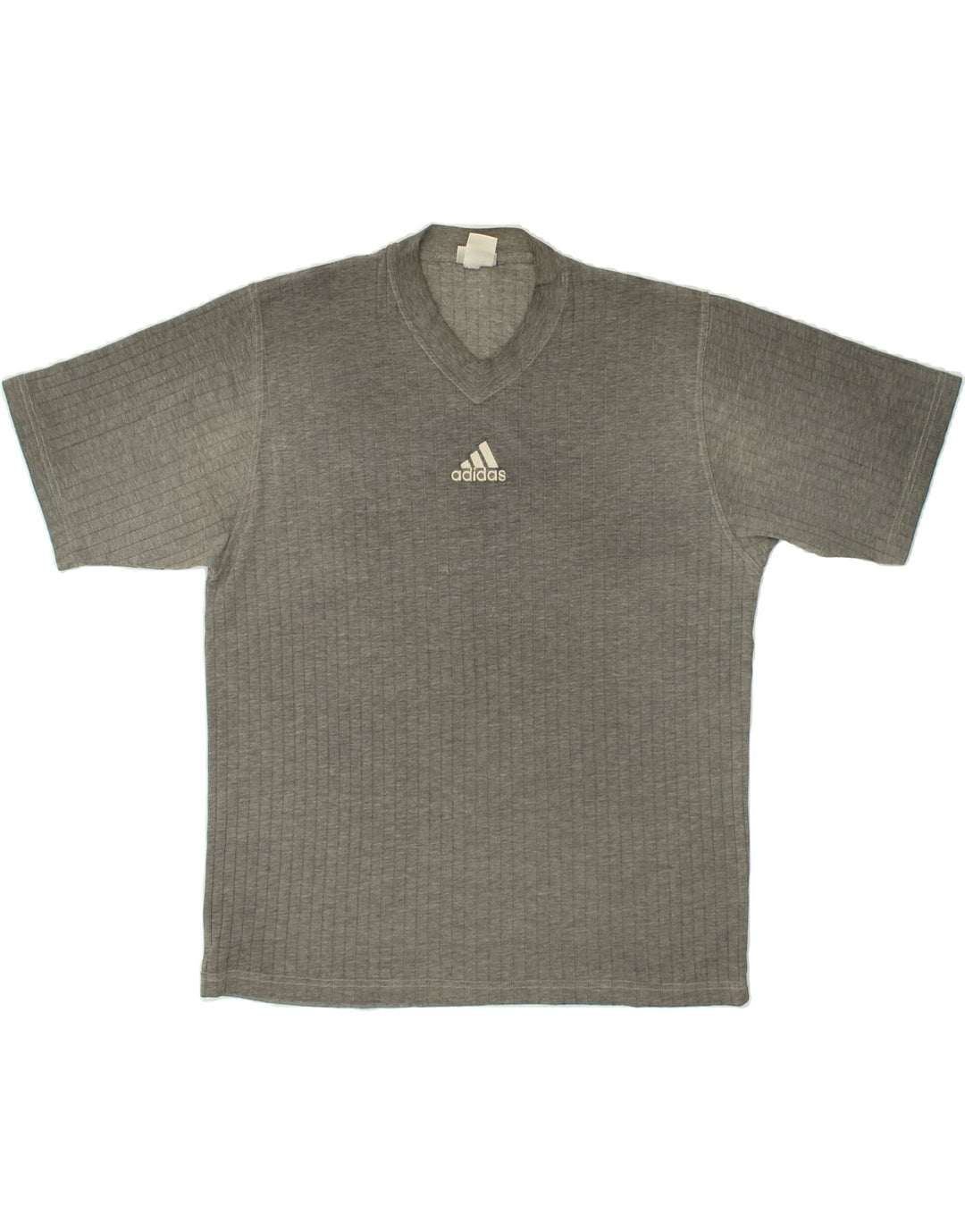 ADIDAS Mens T-Shirt Top Large Grey Striped Vintage Adidas and Second-Hand Adidas from Messina Hembry 