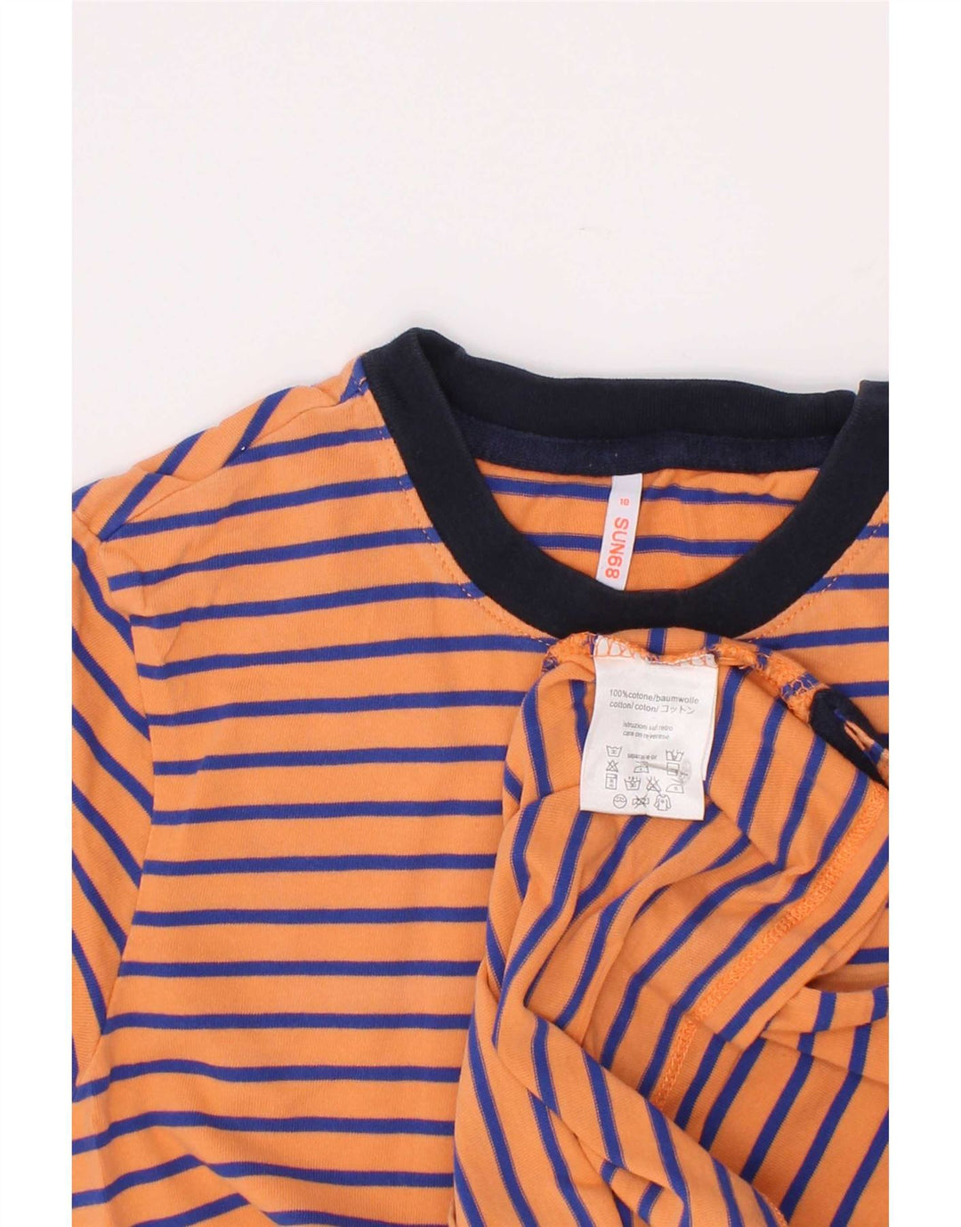Sun68 Boys T-Shirt Top 9-10 år Orange Stribet Bomuld
