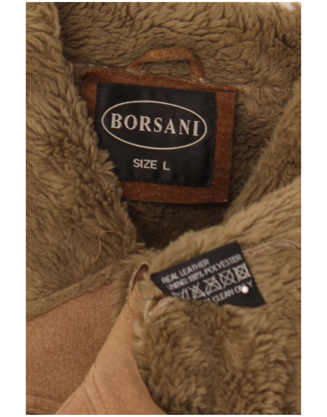 Borsani Herre Sherpa Læderjakke UK 40 Stor Brun Læder
