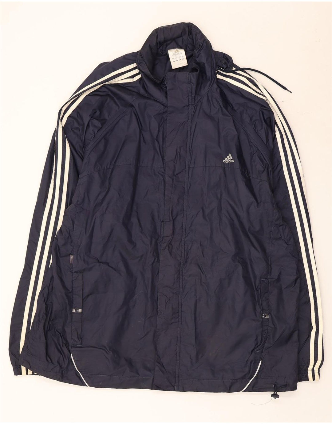 Adidas Herre Hooded Windbreaker Jacket UK 42 XL Navy Blue Polyester